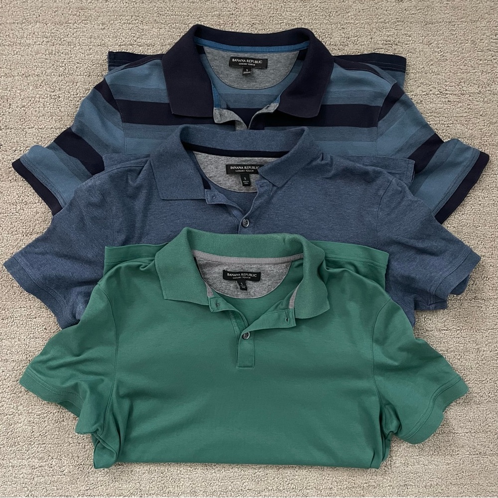 Men’s Banana Republic Luxury Touch 100% Cotton Short Sleeve Polo Bundle, Small